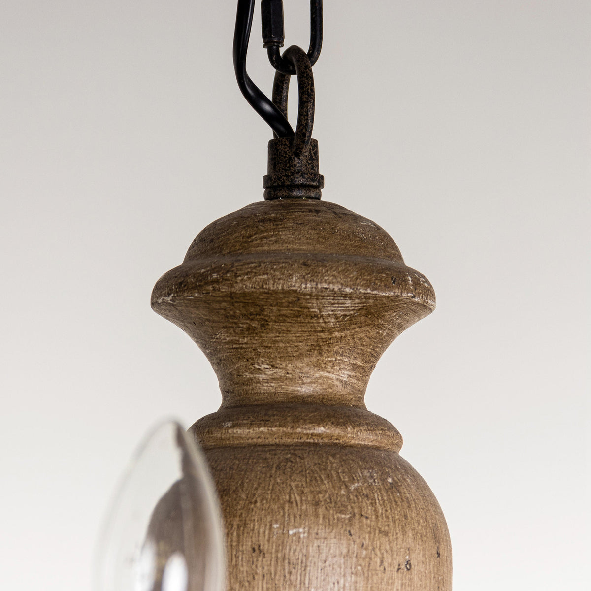 Neddy Wood Chandelier - Art Deco Solid Wood & Wrought Iron 5-Light Pendant