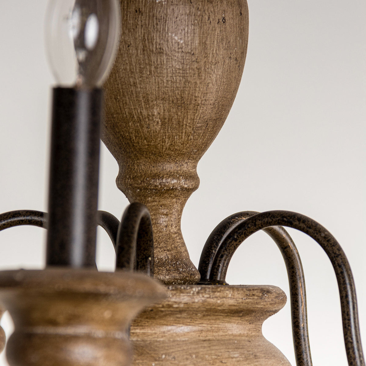 Neddy Wood Chandelier - Art Deco Solid Wood & Wrought Iron 5-Light Pendant