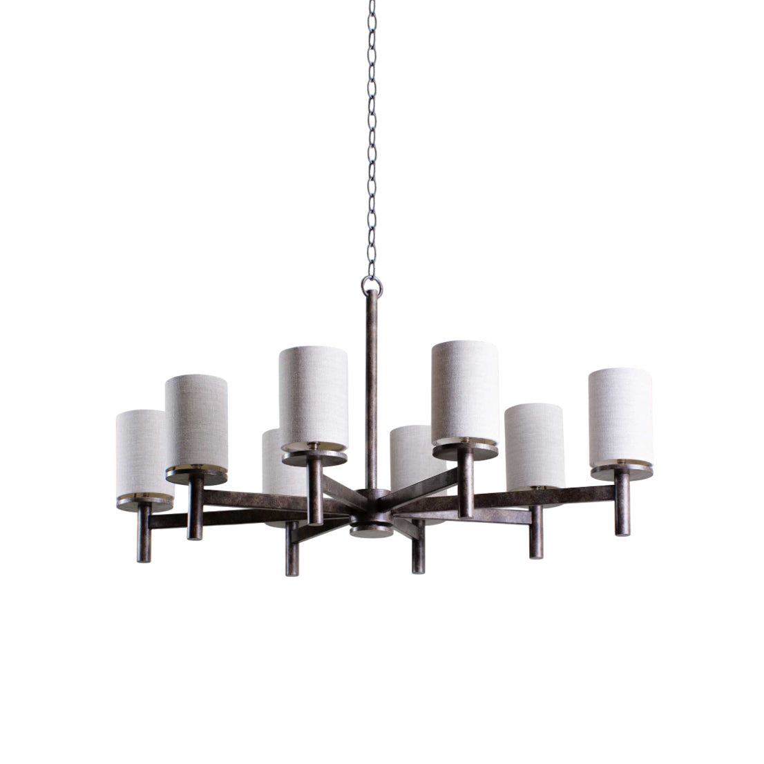 Neptune Chandelier - Modern Linear Strut 8-Light Brass & Fabric Pendant