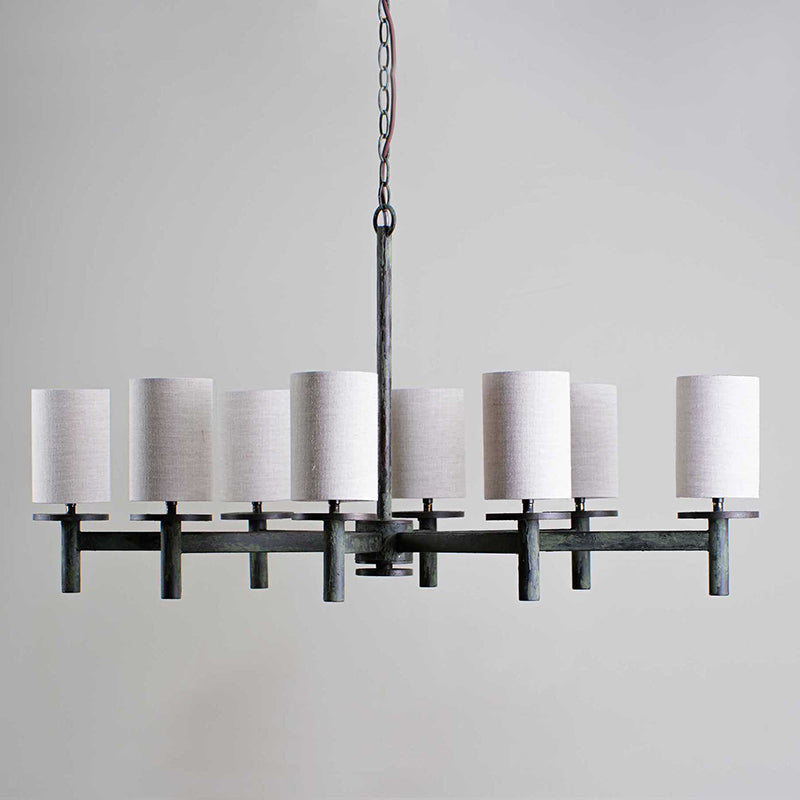 Neptune Chandelier - Modern Linear Strut 8-Light Brass & Fabric Pendant