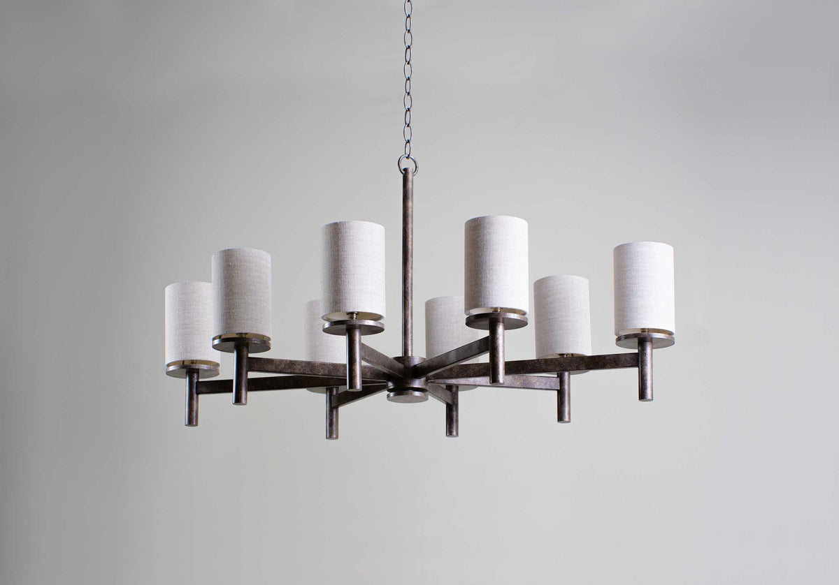 Neptune Chandelier - Modern Linear Strut 8-Light Brass & Fabric Pendant