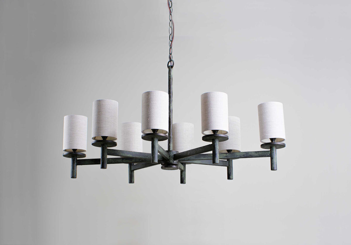 Neptune Chandelier - Modern Linear Strut 8-Light Brass & Fabric Pendant