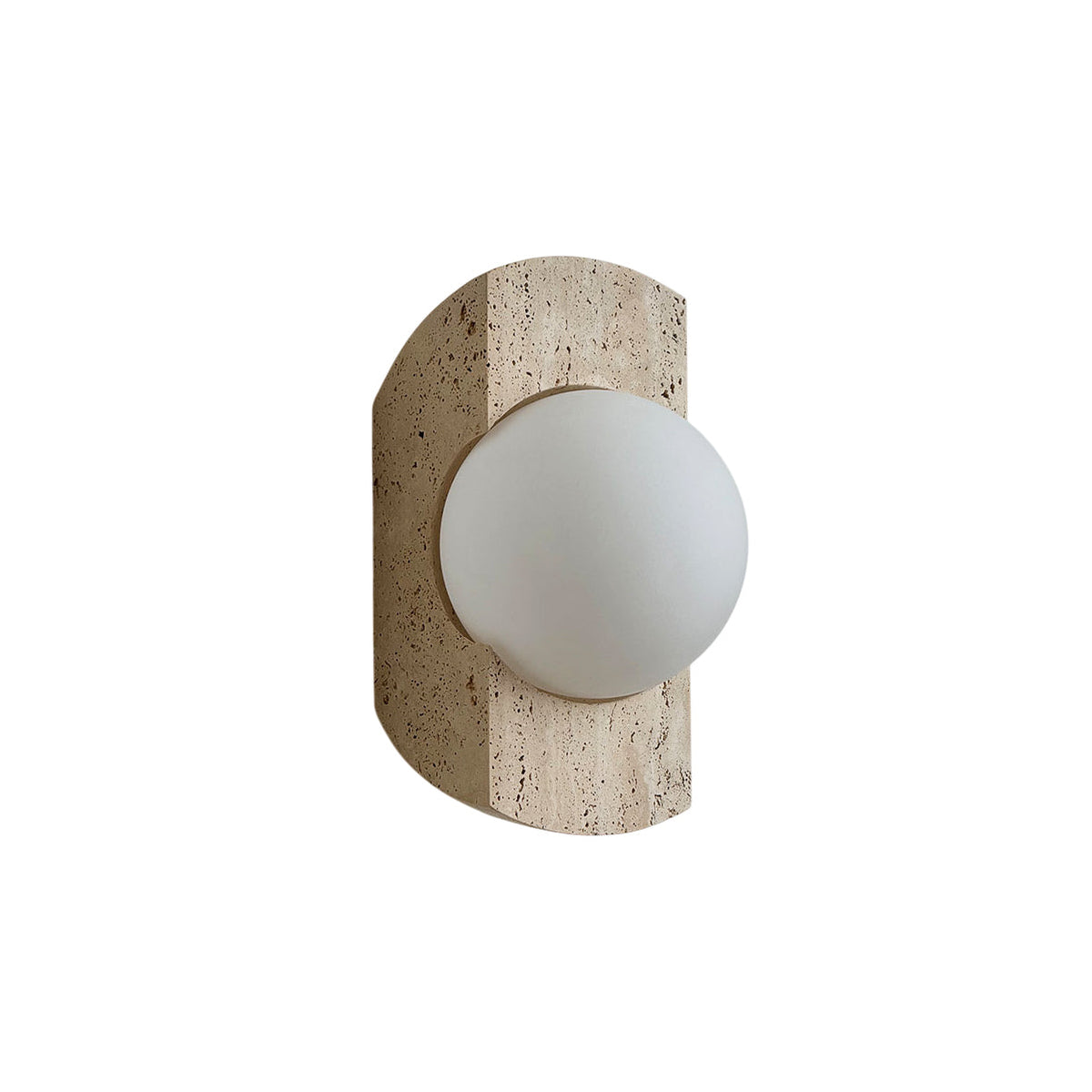 Neptune Travertine Wall Lamp - Natural Porous Stone & Opal Glass Globe Sconce