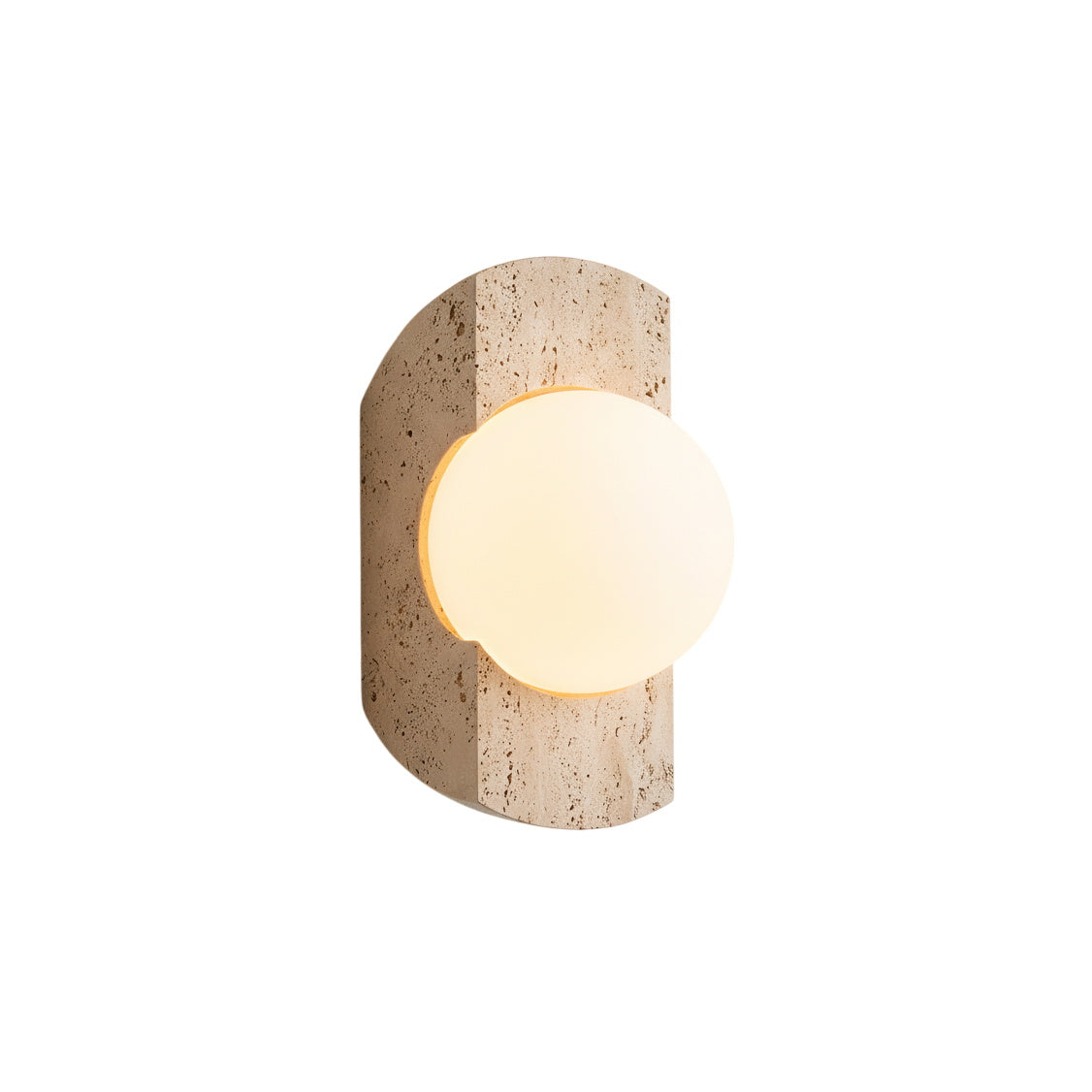 Neptune Travertine Wall Lamp - Natural Porous Stone & Opal Glass Globe Sconce