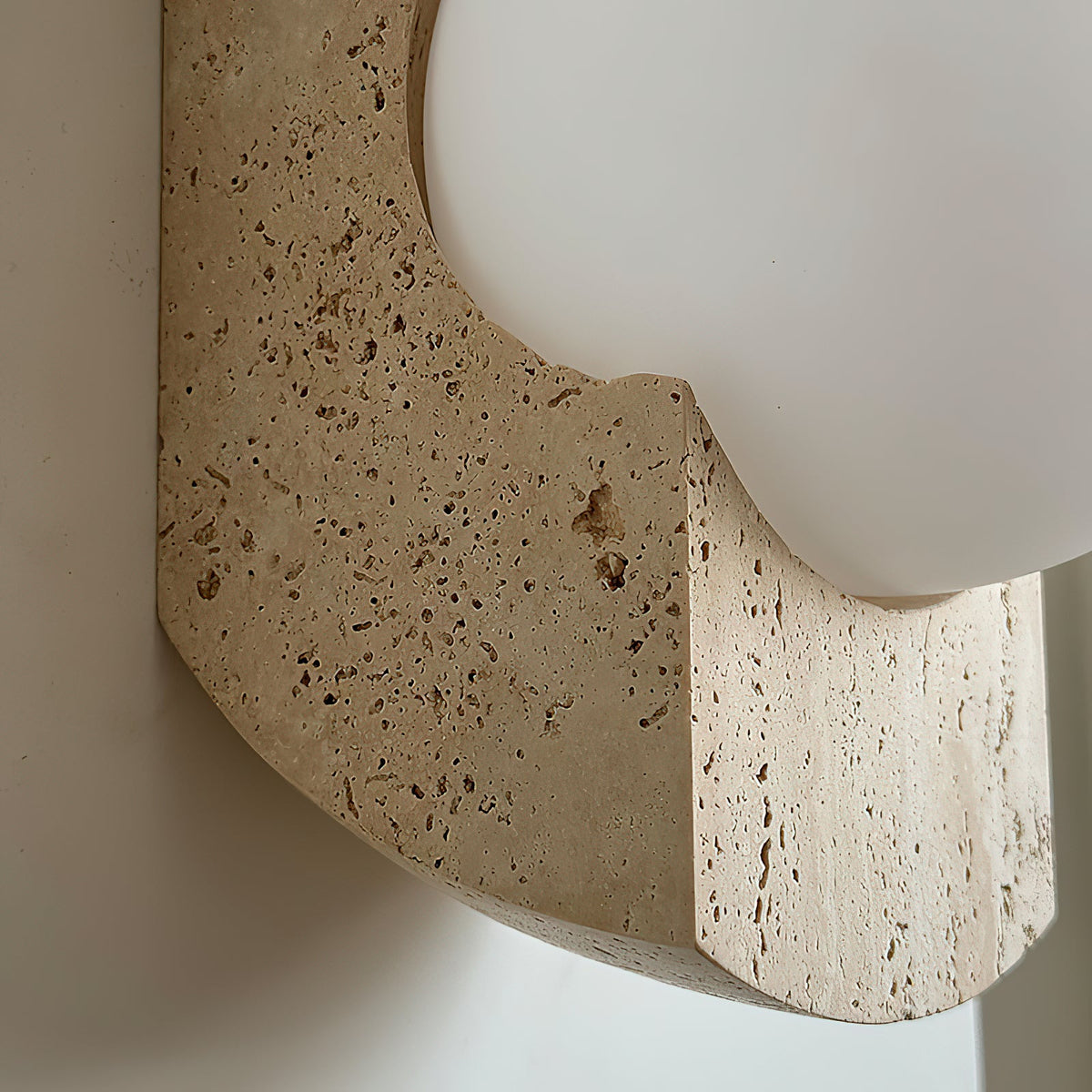 Neptune Travertine Wall Lamp - Natural Porous Stone & Opal Glass Globe Sconce