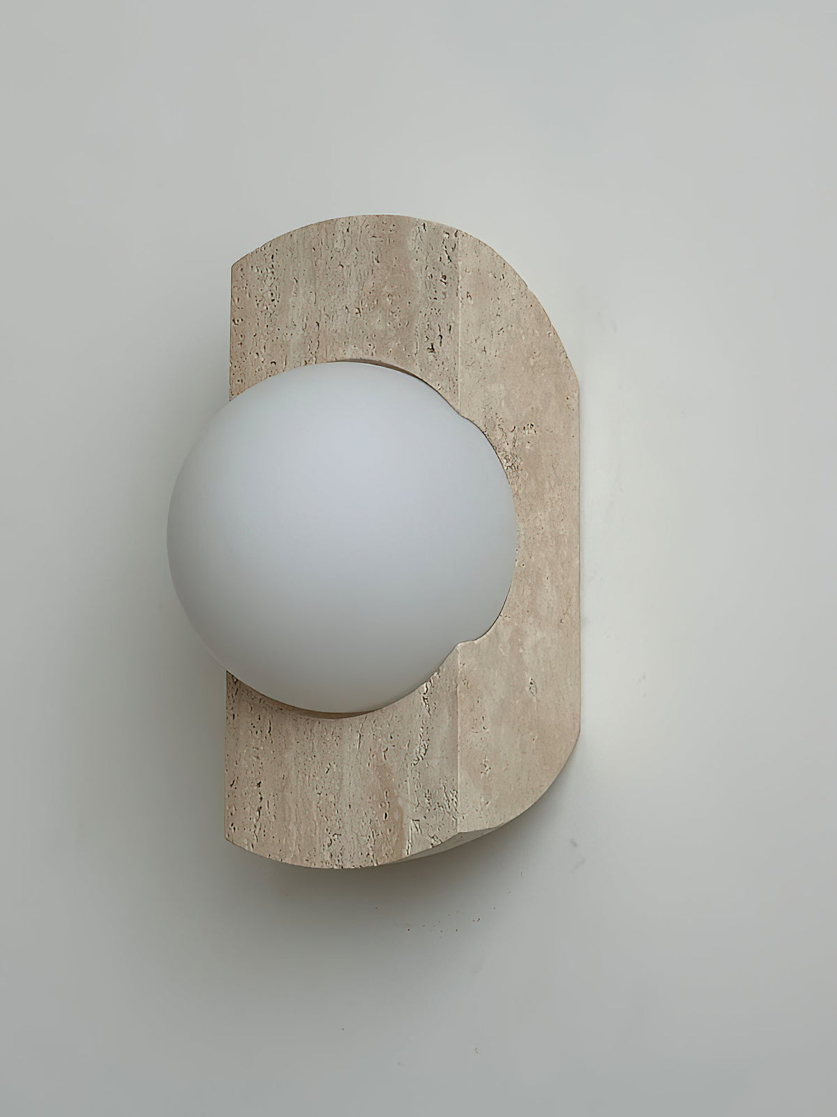 Neptune Travertine Wall Lamp - Natural Porous Stone & Opal Glass Globe Sconce