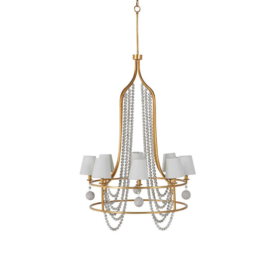 Neville Chandelier - 8-Light Copper Framework & Distressed Wood Bead Light
