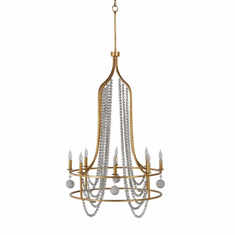 Neville Chandelier - 8-Light Copper Framework & Distressed Wood Bead Light