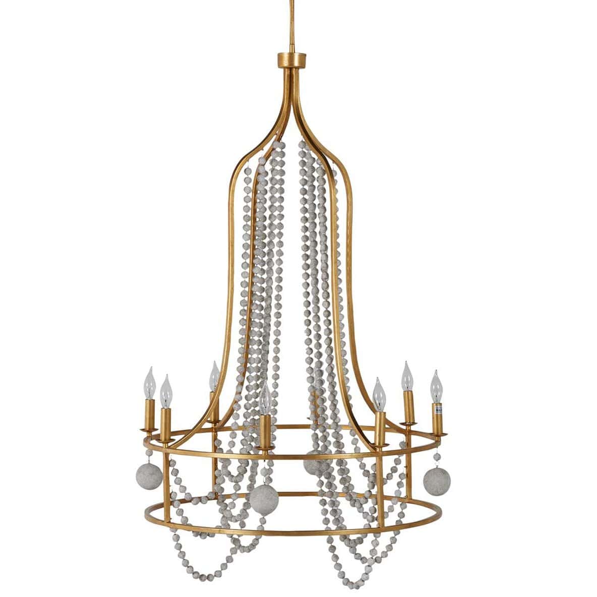 Neville Chandelier - 8-Light Copper Framework & Distressed Wood Bead Light