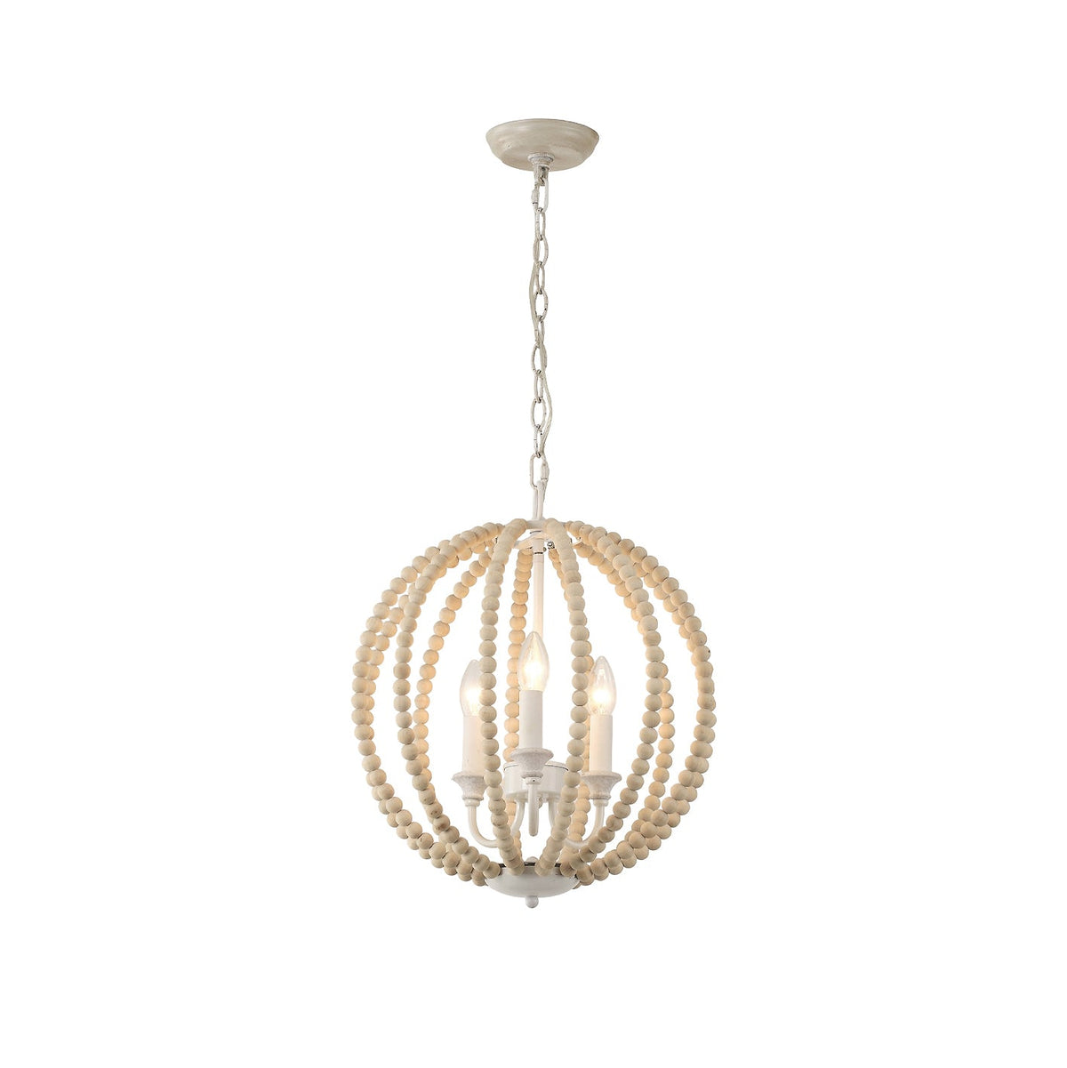 Newport Beaded Pendant Lamp - French Country Wood Bead Chandelier