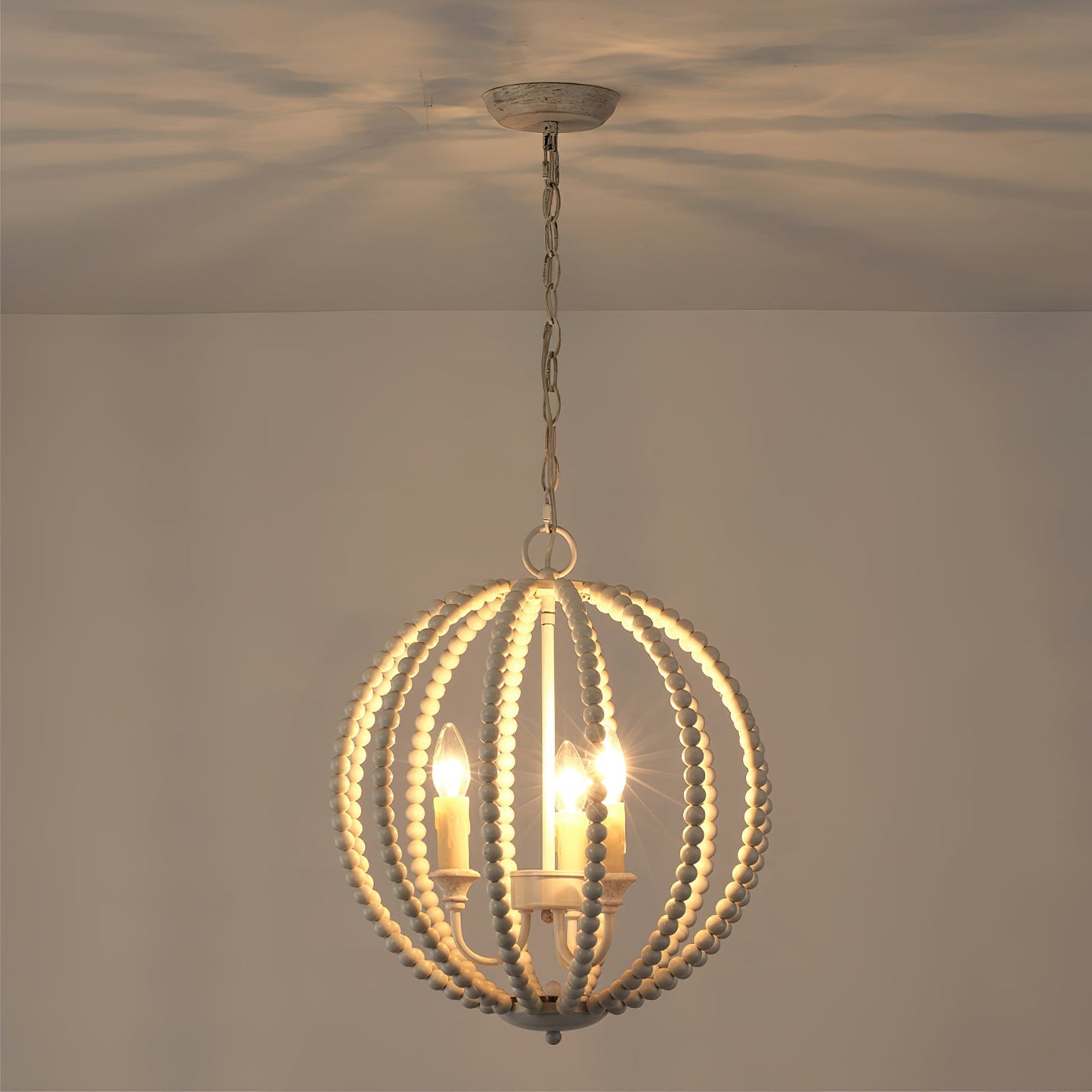 Newport Beaded Pendant Lamp - French Country Wood Bead Chandelier