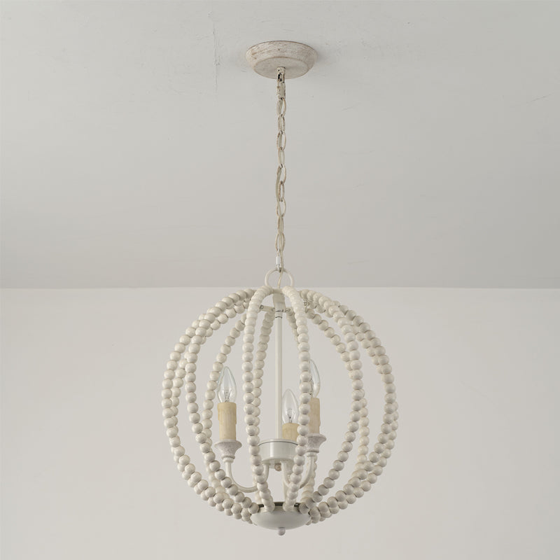 Newport Beaded Pendant Lamp - French Country Wood Bead Chandelier