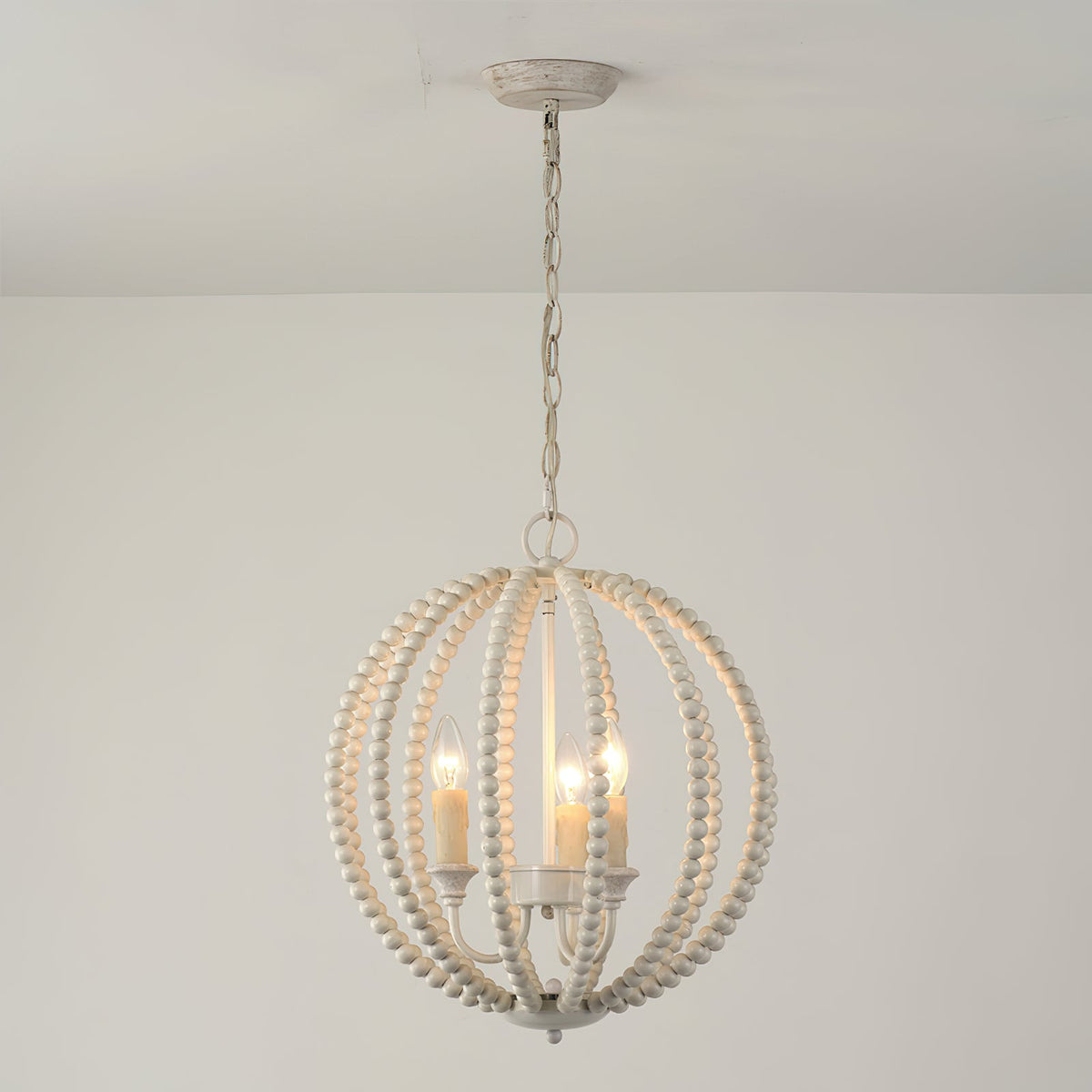 Newport Beaded Pendant Lamp - French Country Wood Bead Chandelier