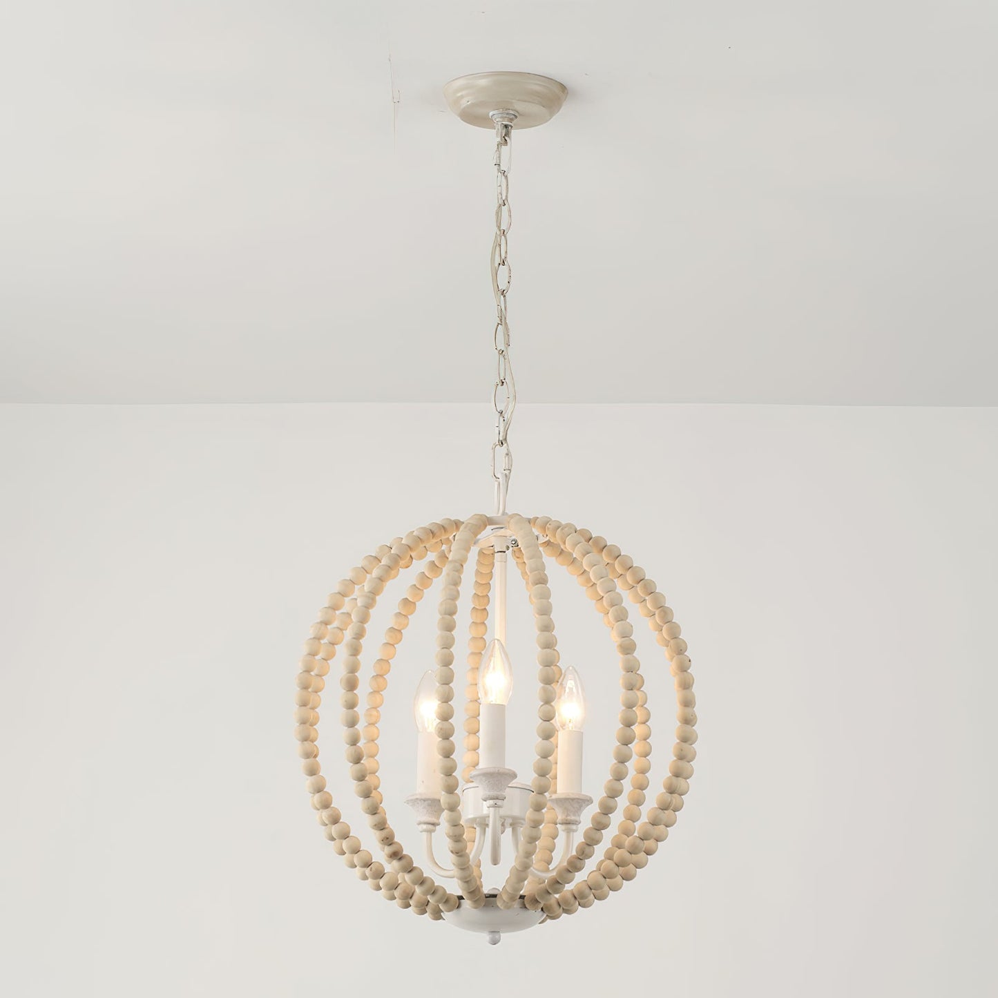 Newport Beaded Pendant Lamp - French Country Wood Bead Chandelier