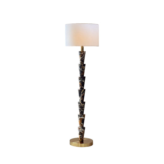 Nizwa Marble Floor Lamp - Solid Marble Stem & Fabric Drum Shade