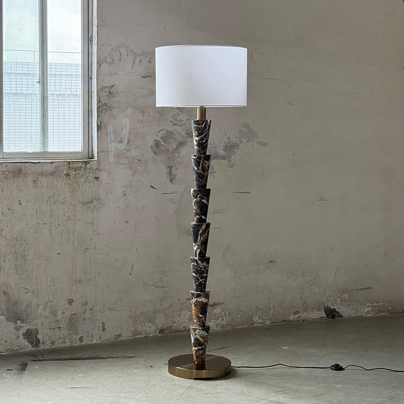 Nizwa Marble Floor Lamp - Solid Marble Stem & Fabric Drum Shade