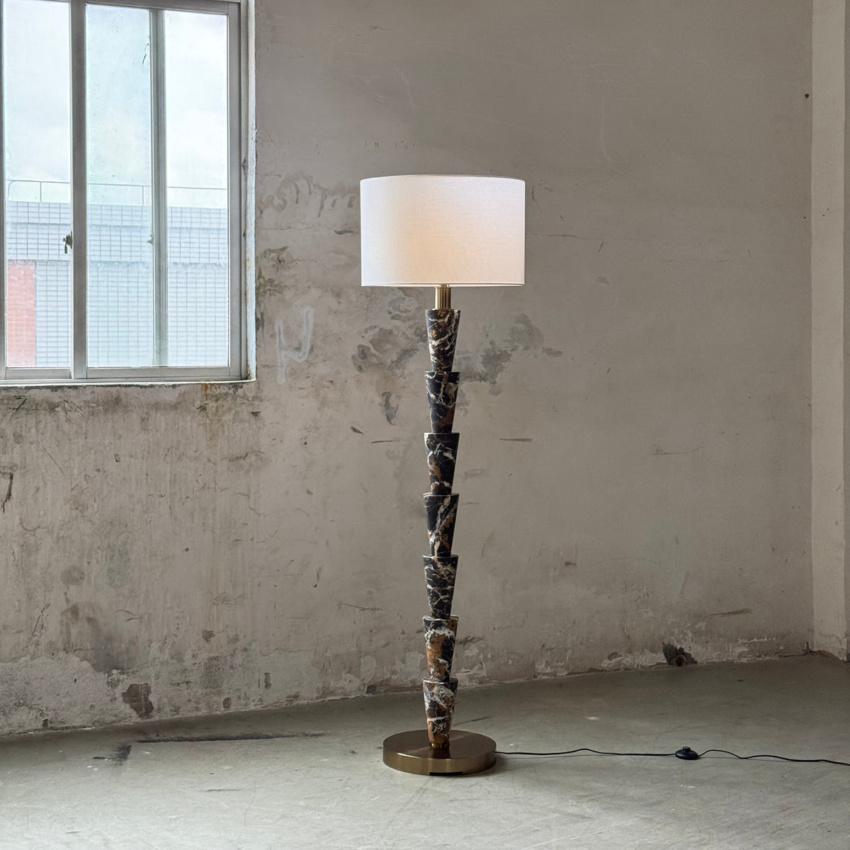 Nizwa Marble Floor Lamp - Solid Marble Stem & Fabric Drum Shade