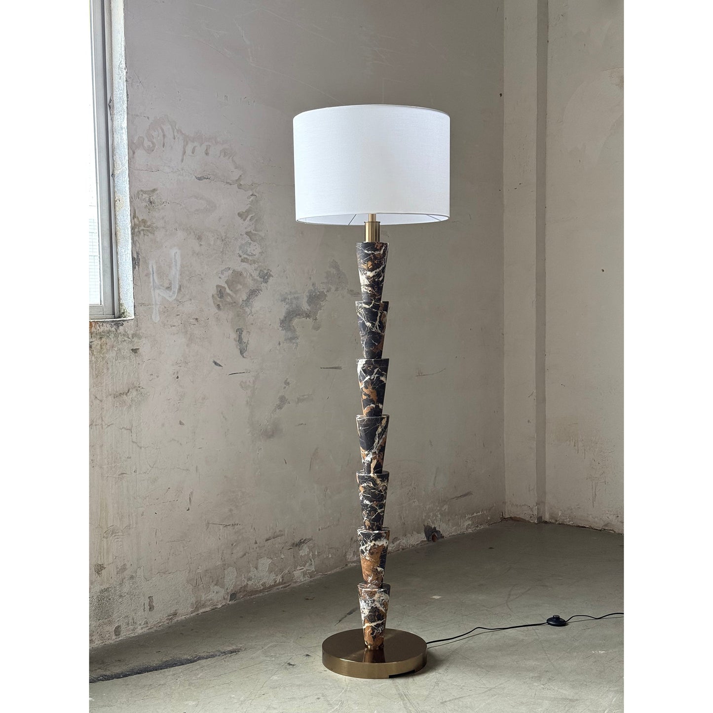 Nizwa Marble Floor Lamp - Solid Marble Stem & Fabric Drum Shade