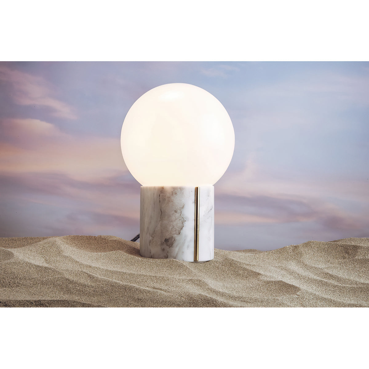 Nocte Table Lamp - Solid Carved Marble & Opal Glass Globe Light