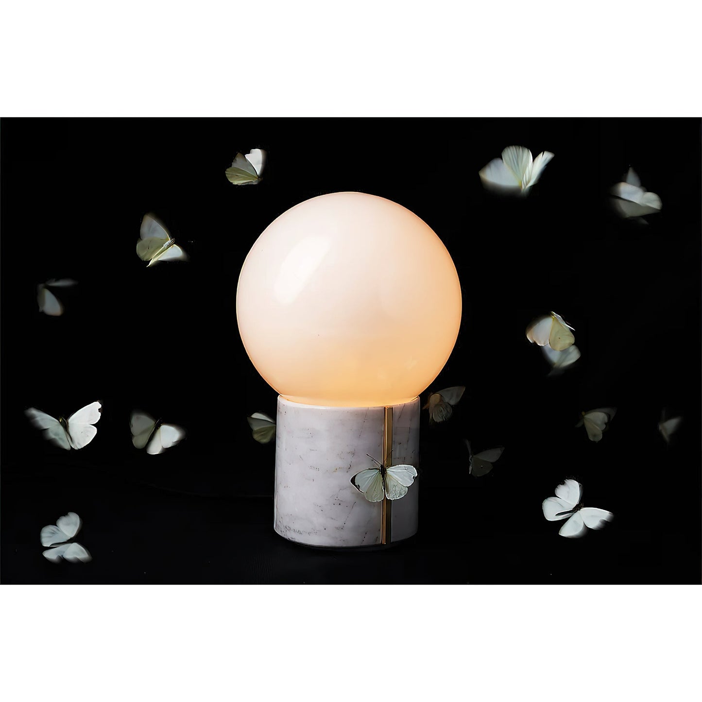 Nocte Table Lamp - Solid Carved Marble & Opal Glass Globe Light
