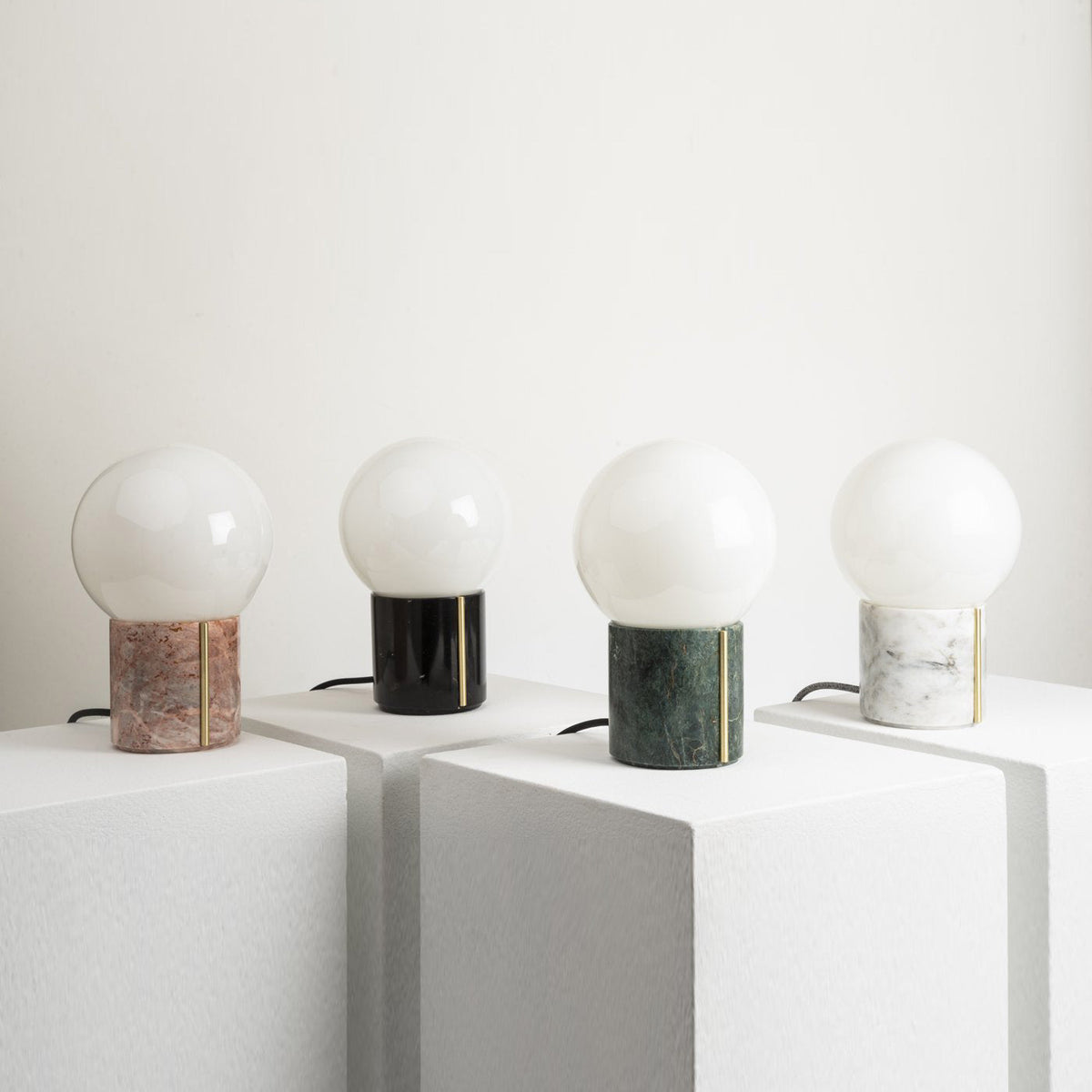 Nocte Table Lamp - Solid Carved Marble & Opal Glass Globe Light