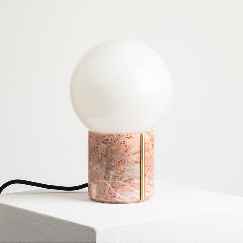 Nocte Table Lamp - Solid Carved Marble & Opal Glass Globe Light
