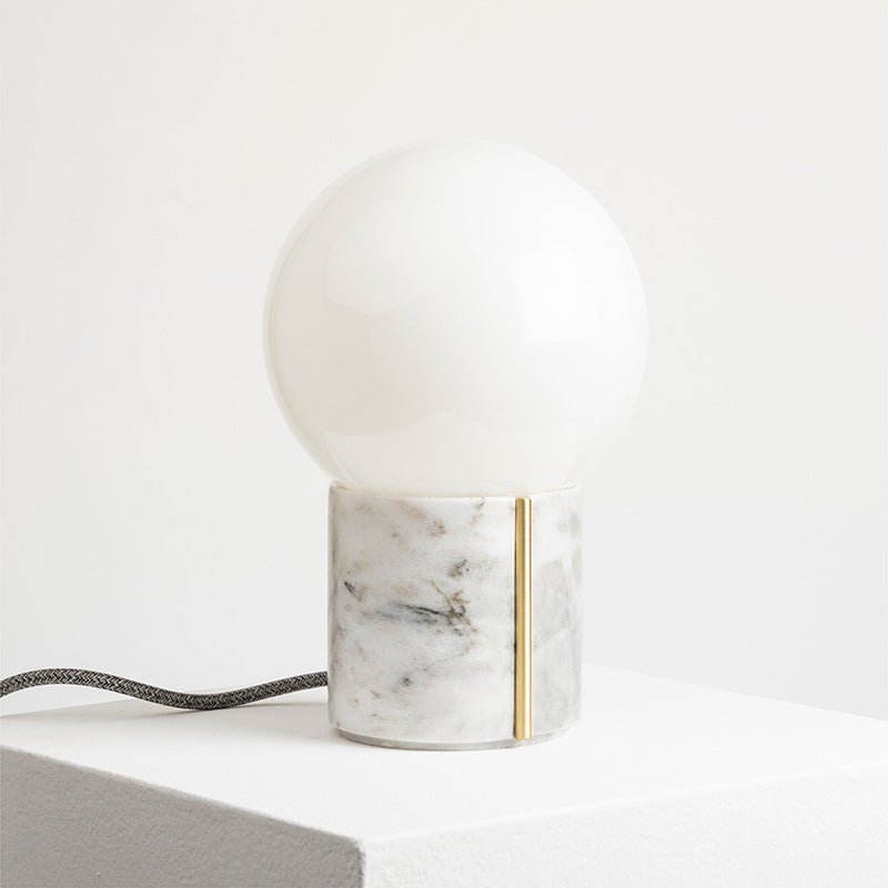 Nocte Table Lamp - Solid Carved Marble & Opal Glass Globe Light