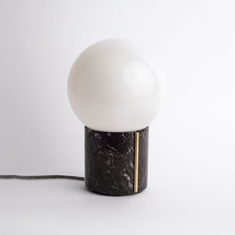 Nocte Table Lamp - Solid Carved Marble & Opal Glass Globe Light