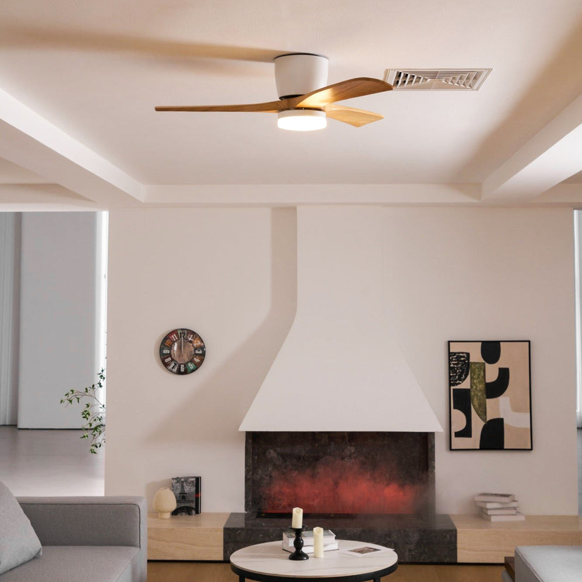Nordic Wooden Ceiling Fan Light - DC Motor Wooden Blade Fan