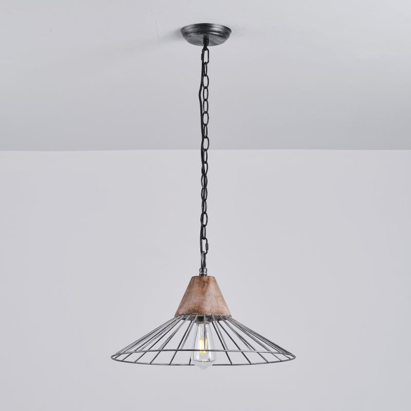 Norham Pendant Lamp - Modern Industrial Cage Light with Wood & Iron