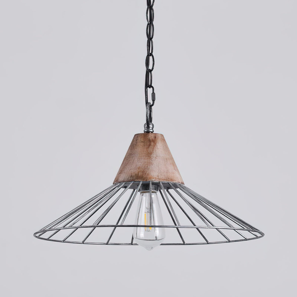 Norham Pendant Lamp - Modern Industrial Cage Light with Wood & Iron