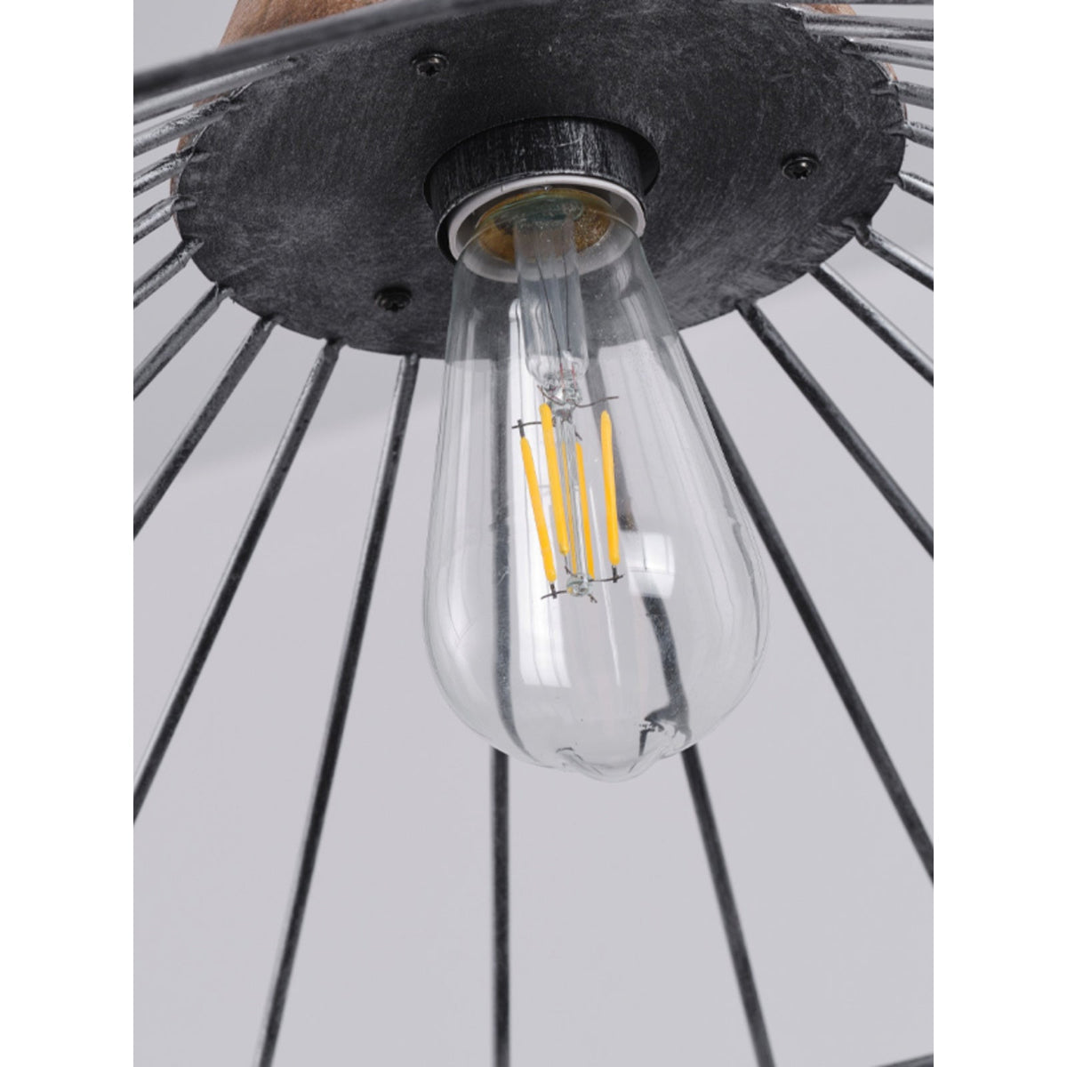 Norham Pendant Lamp - Modern Industrial Cage Light with Wood & Iron