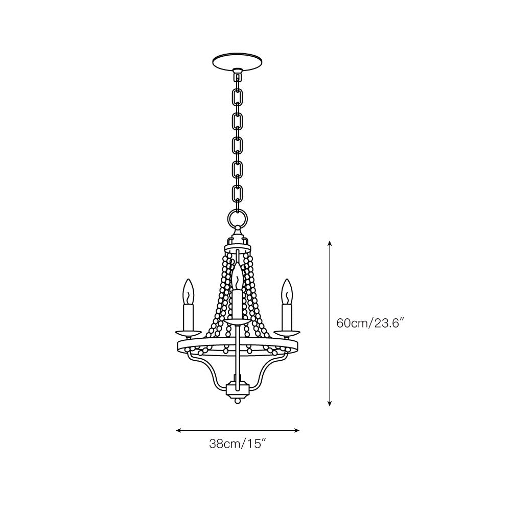 Tyzer Empire Chandelier - Rustic Black Iron & Old White Wood Bead Pendant Light | French Country Empire Chandelier