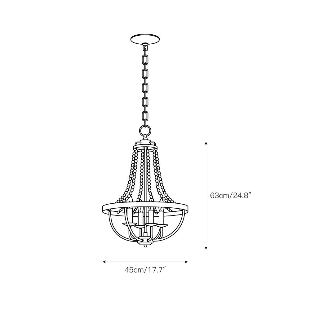Tyzer Empire Chandelier - Rustic Black Iron & Old White Wood Bead Pendant Light | French Country Empire Chandelier