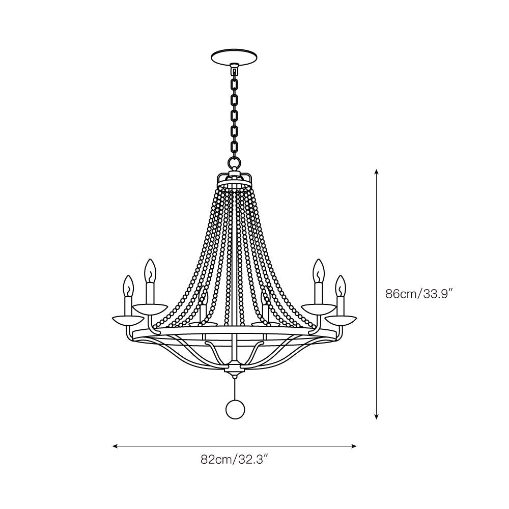 Tyzer Empire Chandelier - Rustic Black Iron & Old White Wood Bead Pendant Light | French Country Empire Chandelier