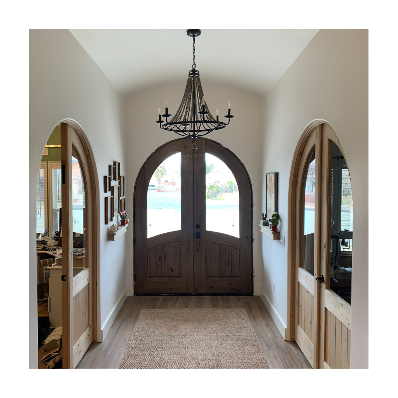 Tyzer Empire Chandelier - Rustic Black Iron & Old White Wood Bead Pendant Light | French Country Empire Chandelier