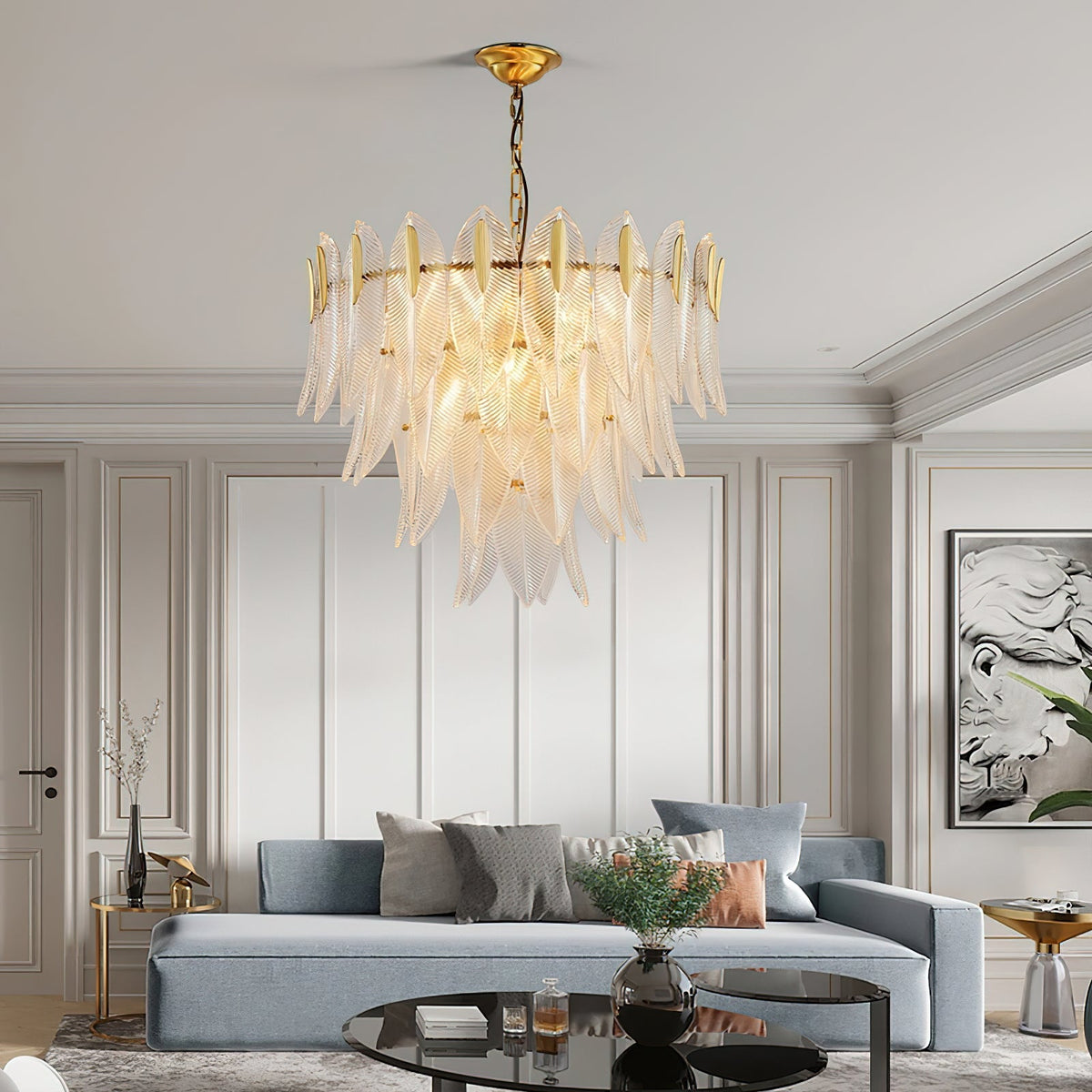 Novida Chandelier - Neoclassical Layered Brass & Tiered Glass Light
