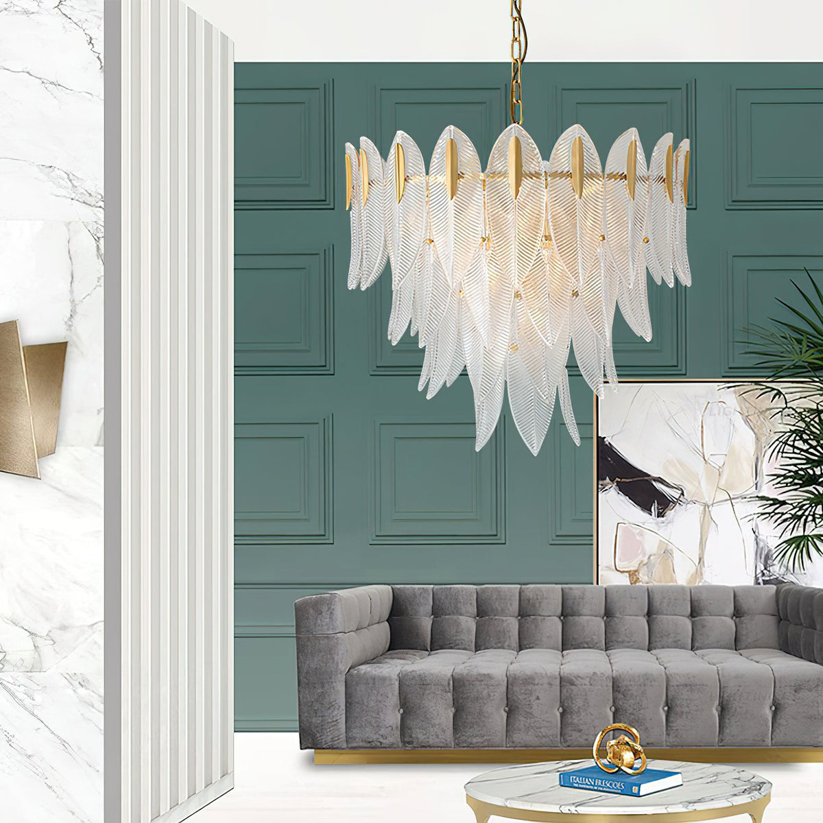 Novida Chandelier - Neoclassical Layered Brass & Tiered Glass Light