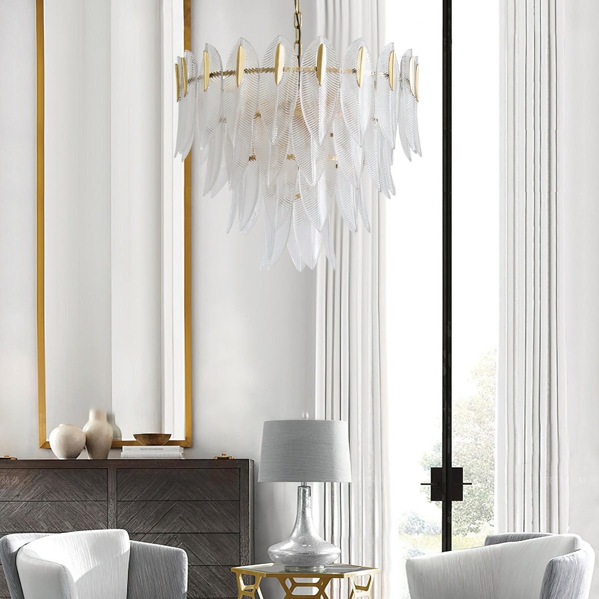 Novida Chandelier - Neoclassical Layered Brass & Tiered Glass Light