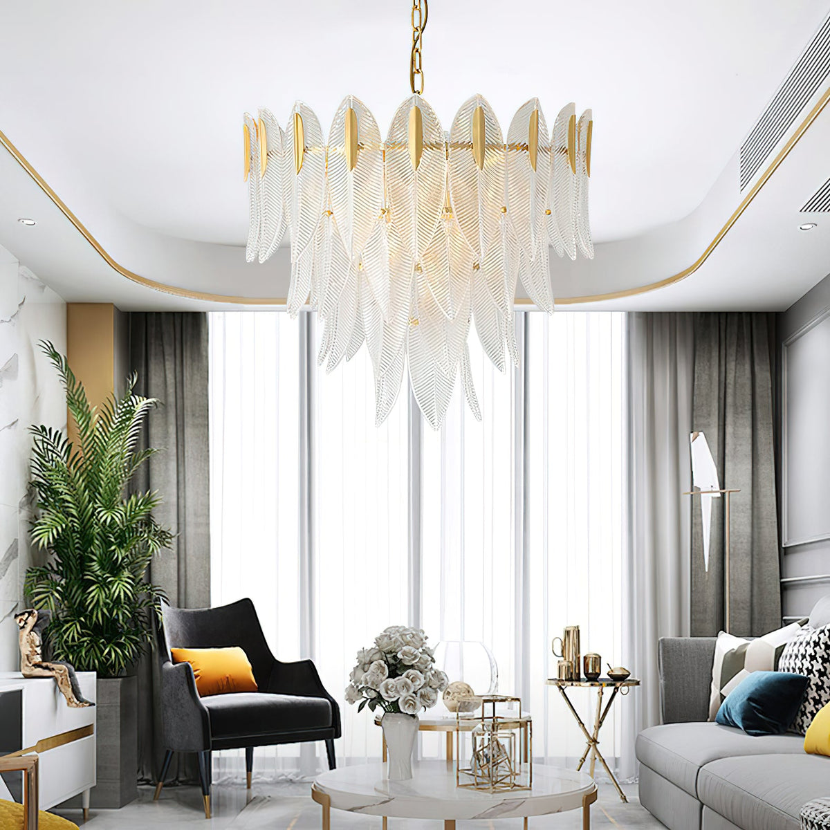 Novida Chandelier - Neoclassical Layered Brass & Tiered Glass Light
