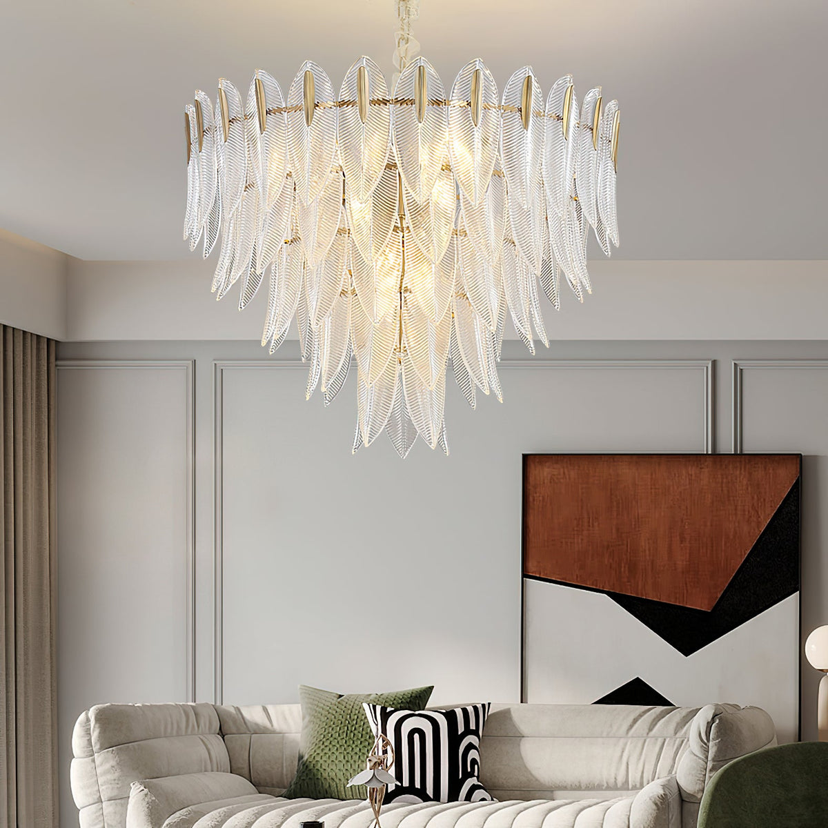 Novida Chandelier - Neoclassical Layered Brass & Tiered Glass Light
