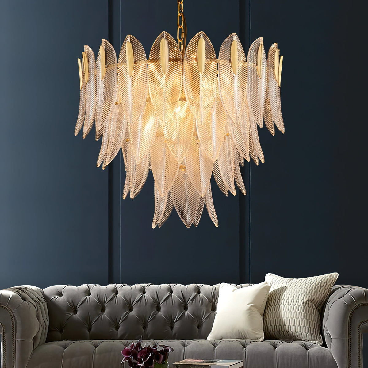 Novida Chandelier - Neoclassical Layered Brass & Tiered Glass Light