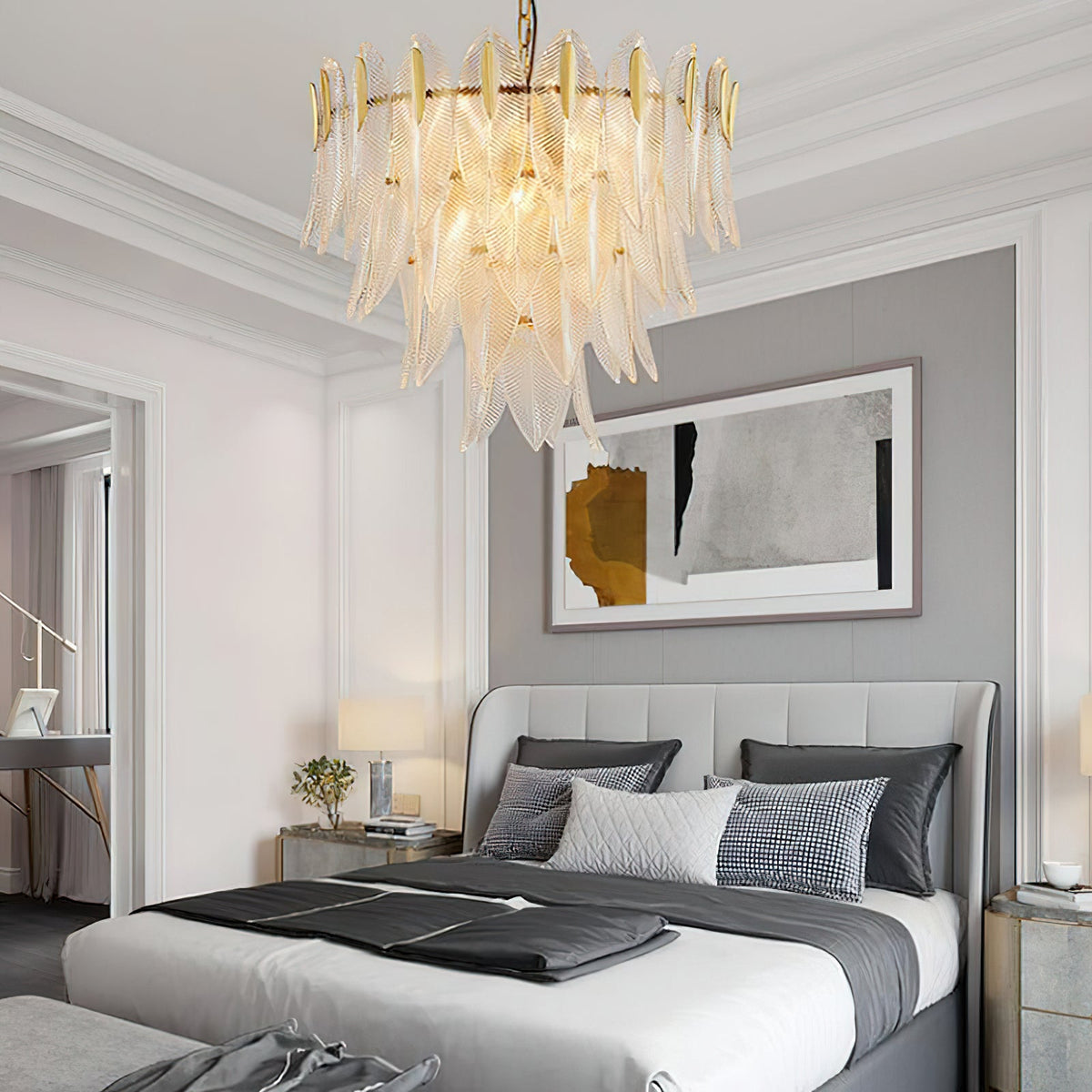 Novida Chandelier - Neoclassical Layered Brass & Tiered Glass Light