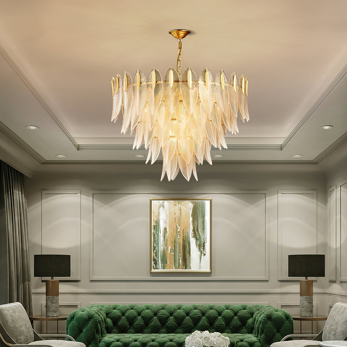 Novida Chandelier - Neoclassical Layered Brass & Tiered Glass Light