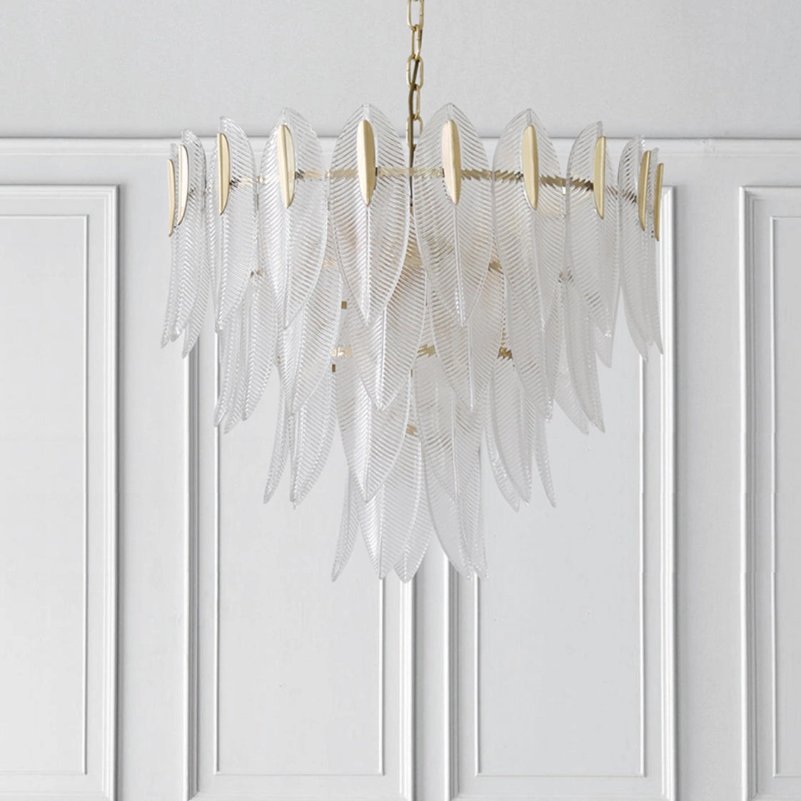 Novida Chandelier - Neoclassical Layered Brass & Tiered Glass Light