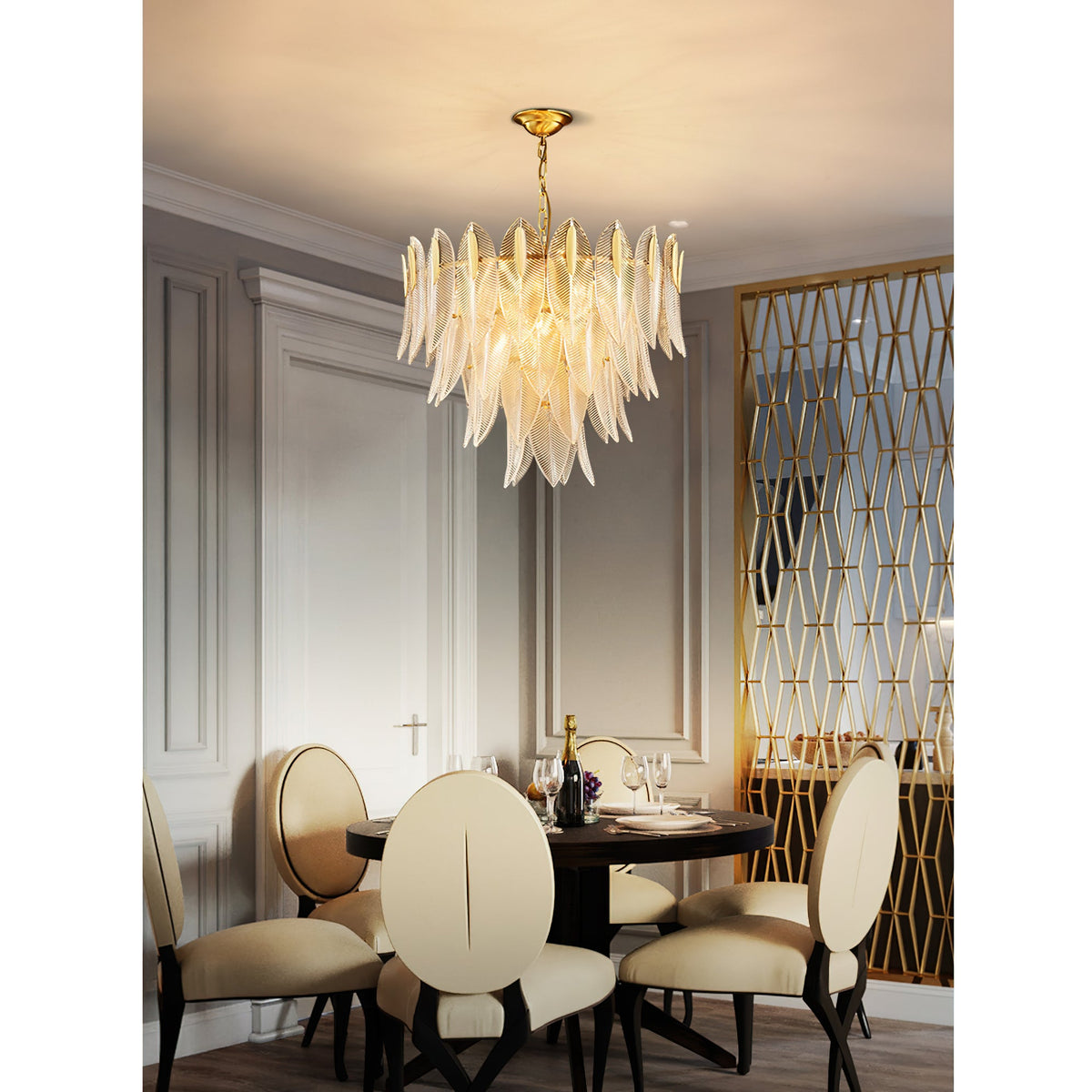 Novida Chandelier - Neoclassical Layered Brass & Tiered Glass Light