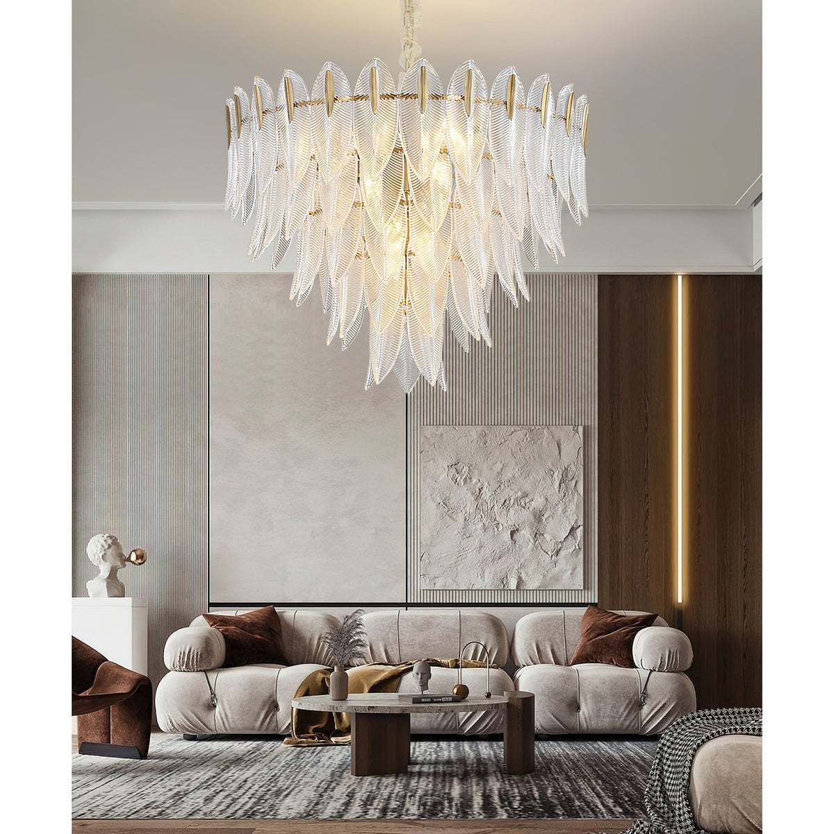 Novida Chandelier - Neoclassical Layered Brass & Tiered Glass Light