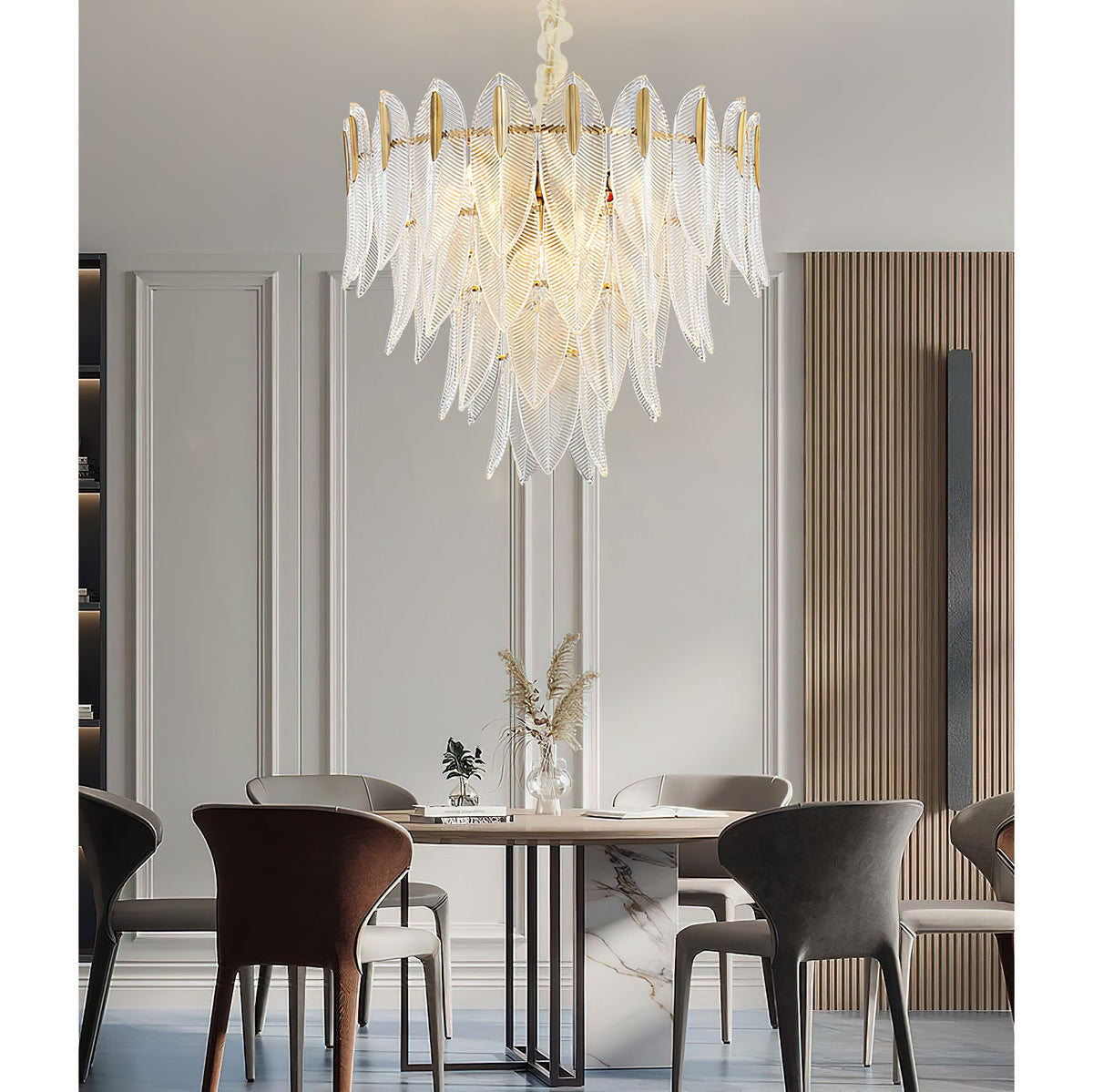 Novida Chandelier - Neoclassical Layered Brass & Tiered Glass Light