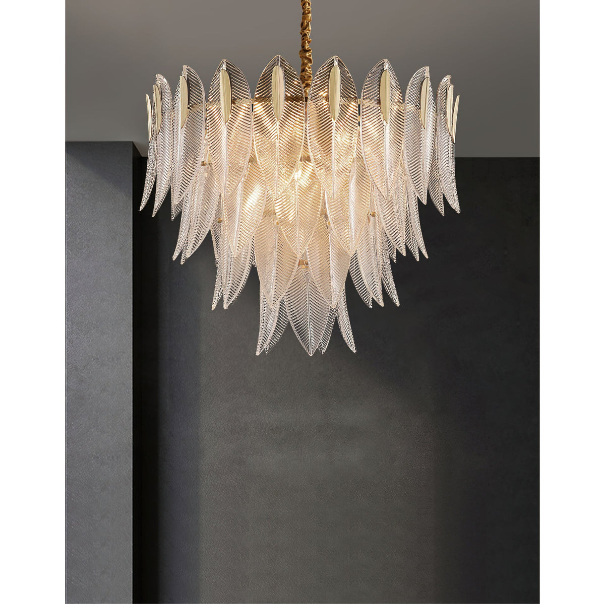 Novida Chandelier - Neoclassical Layered Brass & Tiered Glass Light