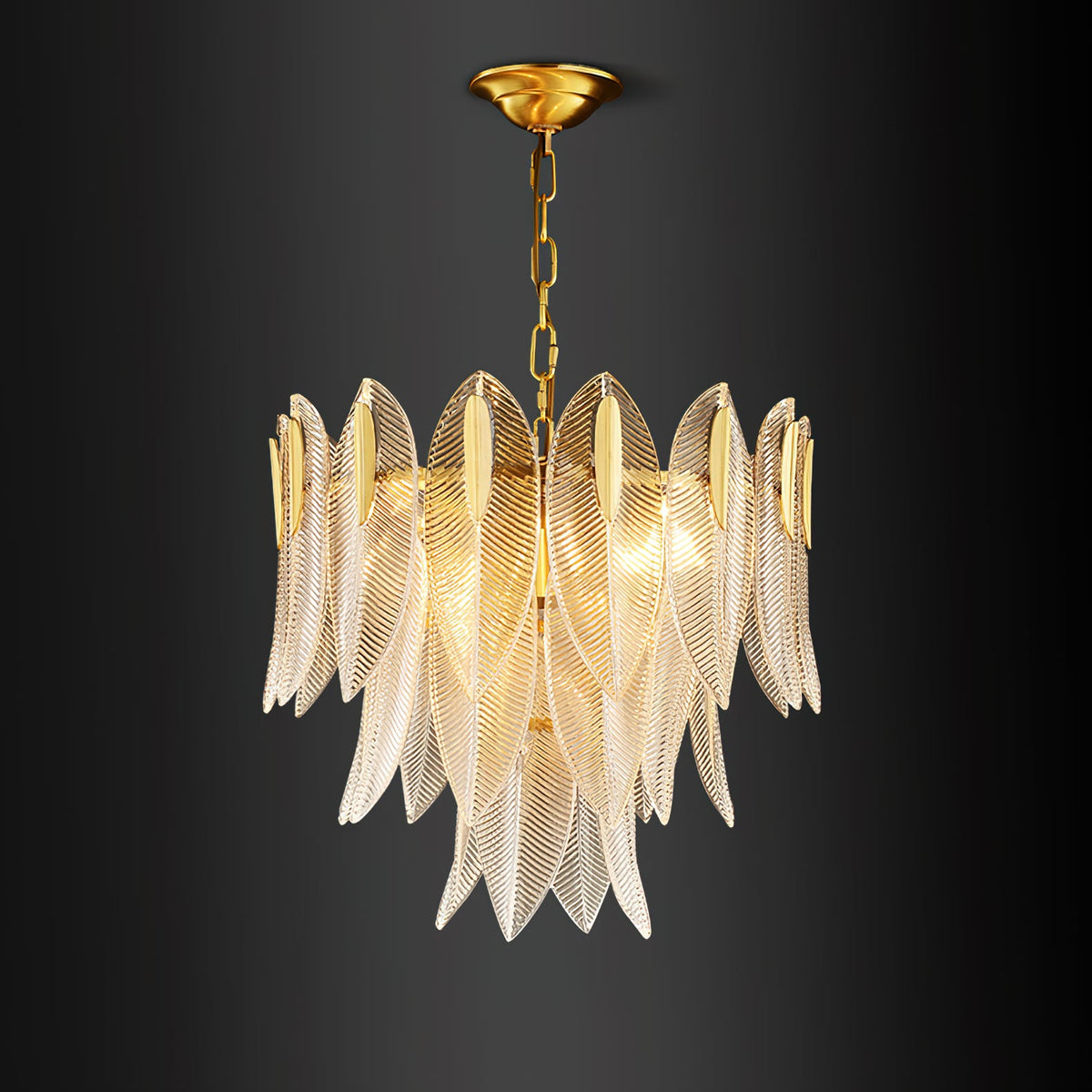 Novida Chandelier - Neoclassical Layered Brass & Tiered Glass Light